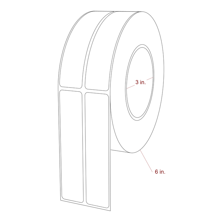 1 Inch x 4.5 Inch Rectangle Inkjet Label Roll - 3 Inch Core - 6 Inch Roll OD - 2Up - 3D Perspective