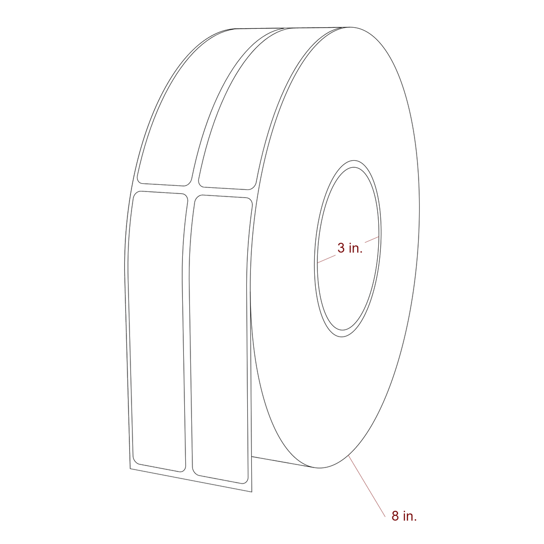 1 Inch x 4.5 Inch Rectangle Inkjet Label Roll - 3 Inch Core - 8 Inch Roll OD - 2Up - 3D Perspective
