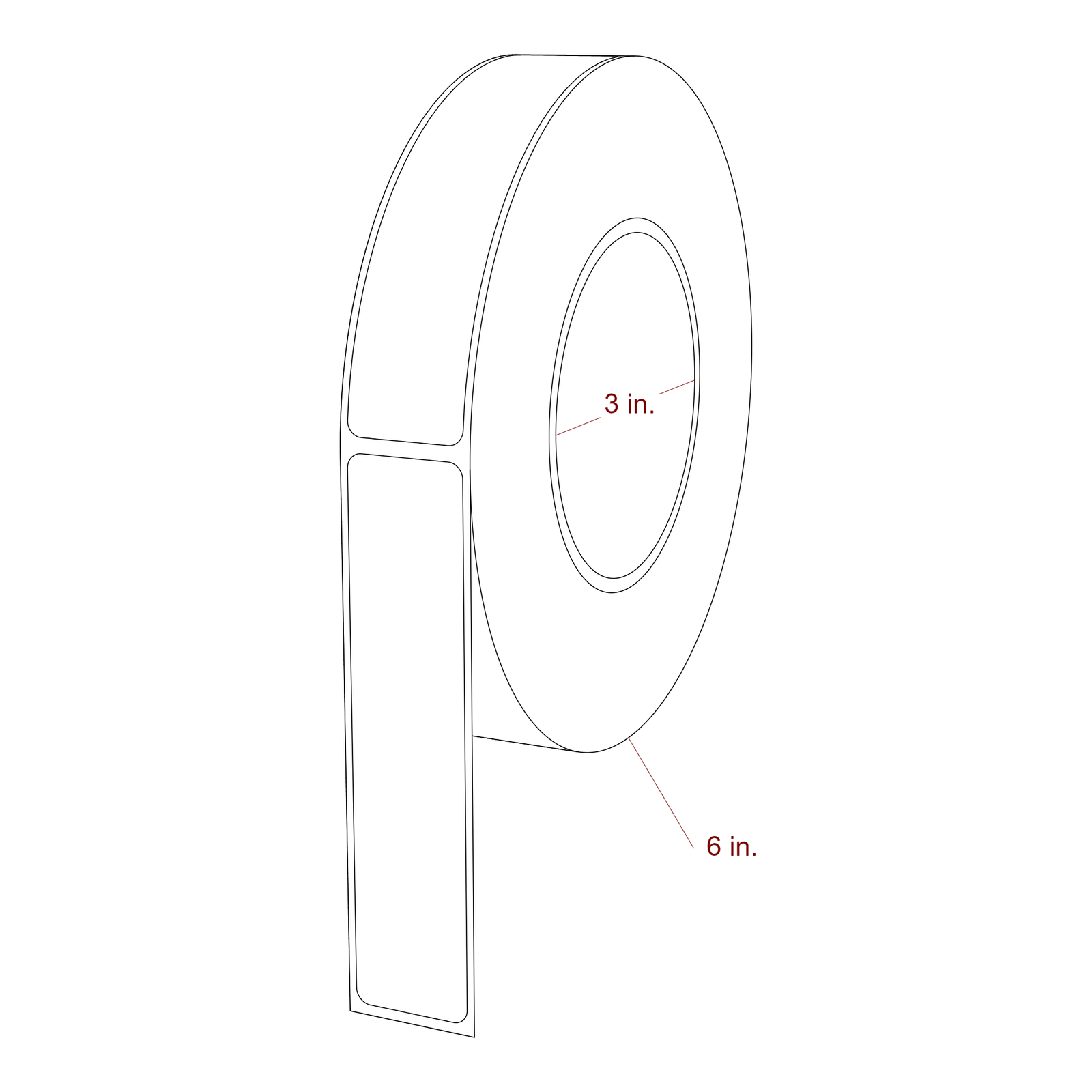 1 Inch x 4.5 Inch Rectangle Inkjet Label Roll - 3 Inch Core - 6 Inch Roll OD - 3D Perspective