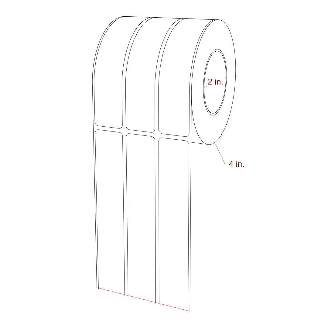1 Inch x 4.5 Inch Rectangle Inkjet Label Roll - 2 Inch Core - 4 Inch Roll OD - 3Up - 3D Perspective