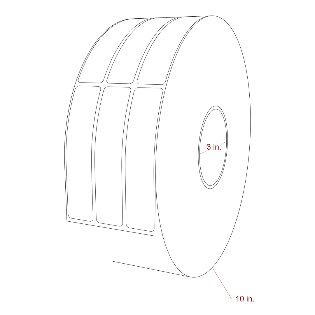 1 Inch x 4.5 Inch Rectangle Inkjet Label Roll - 3 Inch Core - 10 Inch Roll OD - 3Up - 3D Perspective