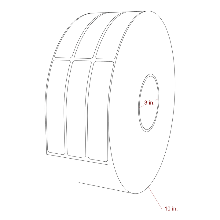 1 Inch x 4.5 Inch Rectangle Inkjet Label Roll - 3 Inch Core - 10 Inch Roll OD - 3Up - 3D Perspective