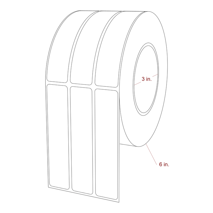 1 Inch x 4.5 Inch Rectangle Inkjet Label Roll - 3 Inch Core - 6 Inch Roll OD - 3Up - 3D Perspective