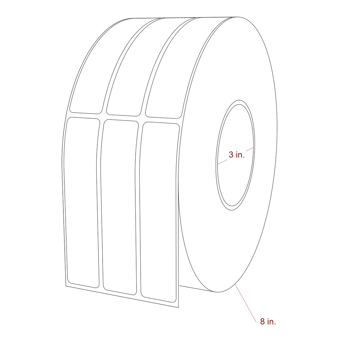 1 Inch x 4.5 Inch Rectangle Inkjet Label Roll - 3 Inch Core - 8 Inch Roll OD - 3Up - 3D Perspective