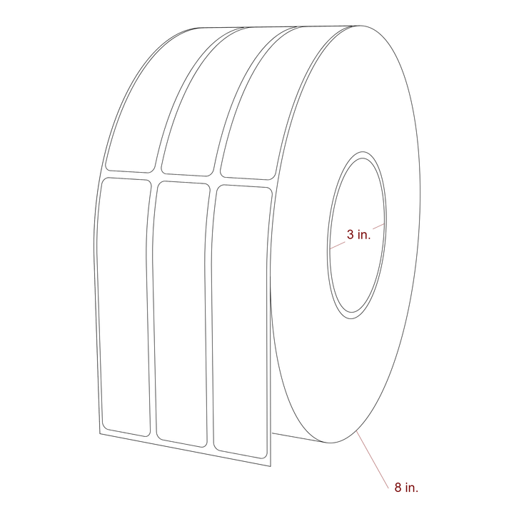 1 Inch x 4.5 Inch Rectangle Inkjet Label Roll - 3 Inch Core - 8 Inch Roll OD - 3Up - 3D Perspective