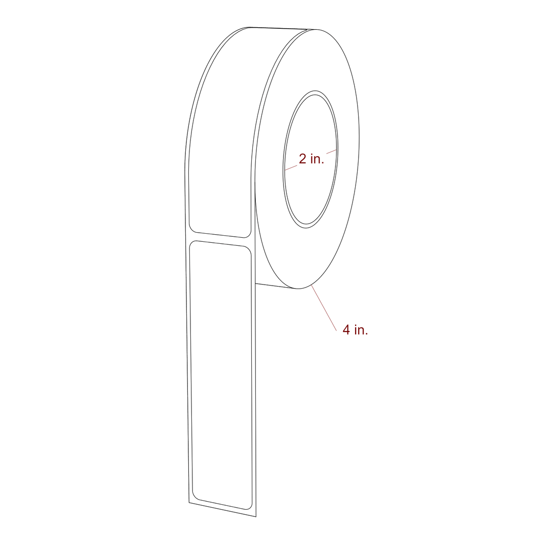 1 Inch x 4 Inch Rectangle Inkjet Label Roll - 2 Inch Core - 4 Inch Roll OD - 3D Perspective