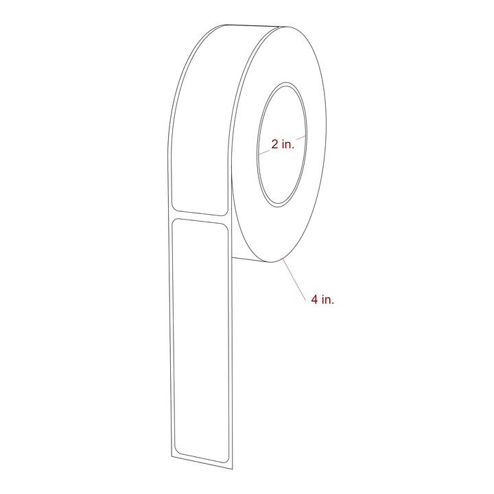1 Inch x 4 Inch Rectangle Inkjet Label Roll - 2 Inch Core - 4 Inch Roll OD - 3D Perspective