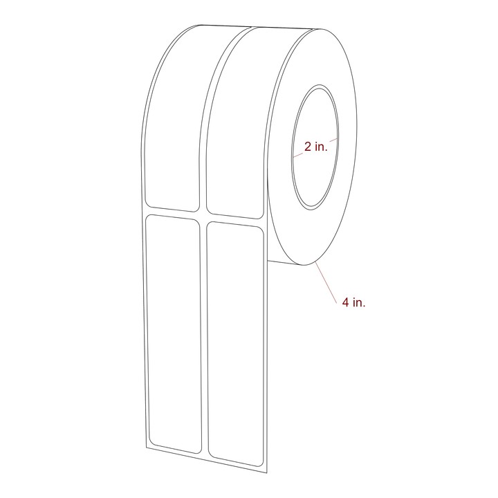 1 Inch x 4 Inch Rectangle Inkjet Label Roll - 2 Inch Core - 4 Inch Roll OD - 2Up - 3D Perspective