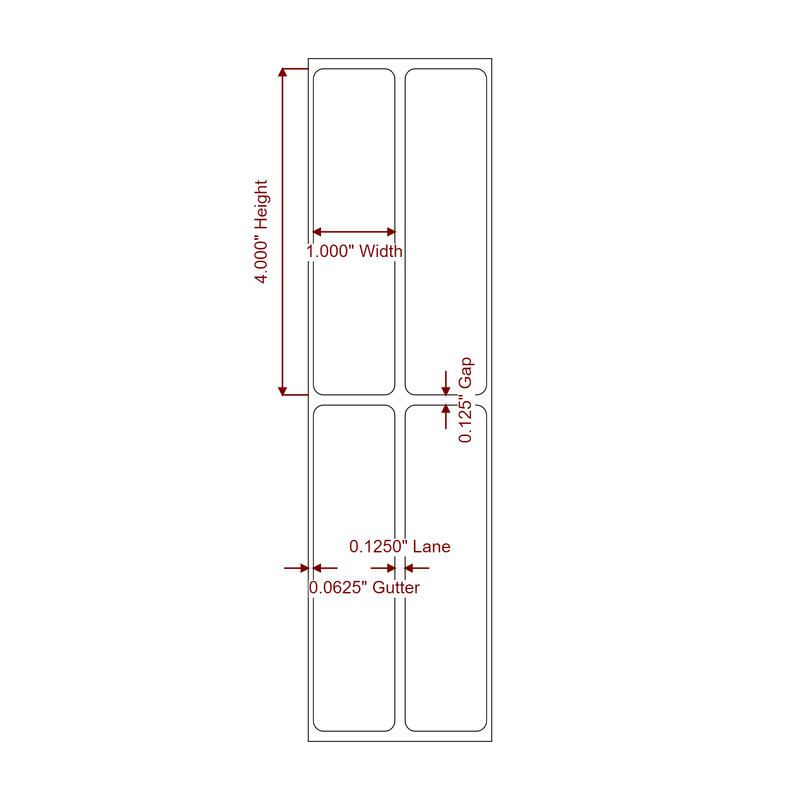 1" x 4" Inkjet Label Rolls | 2-Up | Fits Epson ColorWorks & Primera - Label Diagram