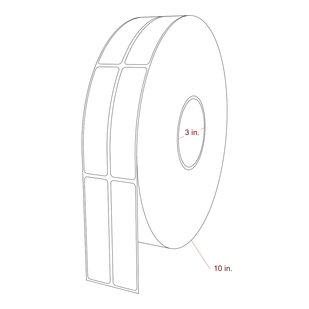 1 Inch x 4 Inch Rectangle Inkjet Label Roll - 3 Inch Core - 10 Inch Roll OD - 2Up - 3D Perspective