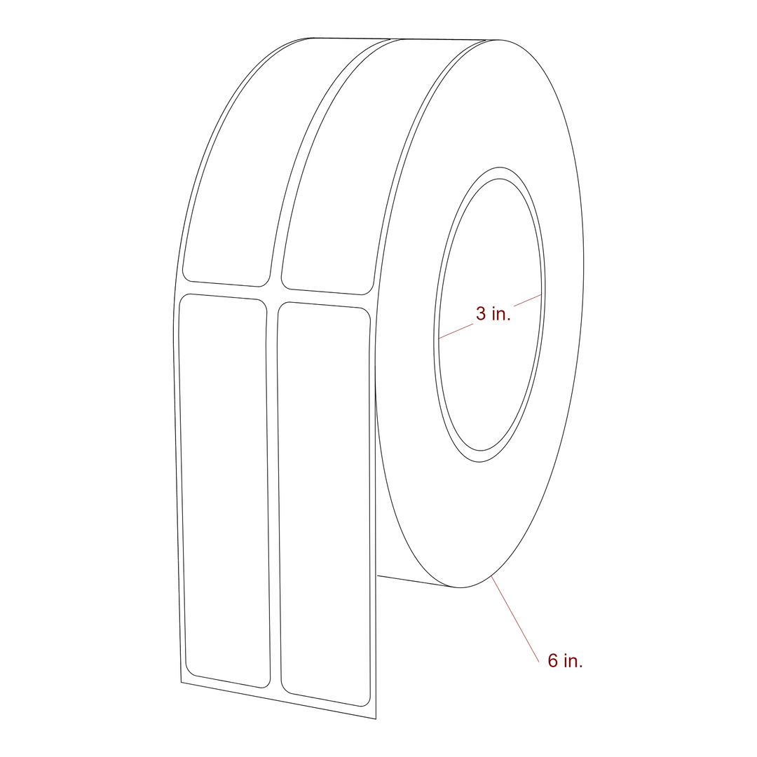 1 Inch x 4 Inch Rectangle Inkjet Label Roll - 3 Inch Core - 6 Inch Roll OD - 2Up - 3D Perspective