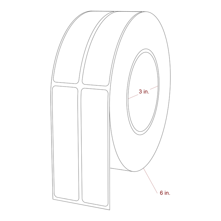 1 Inch x 4 Inch Rectangle Inkjet Label Roll - 3 Inch Core - 6 Inch Roll OD - 2Up - 3D Perspective