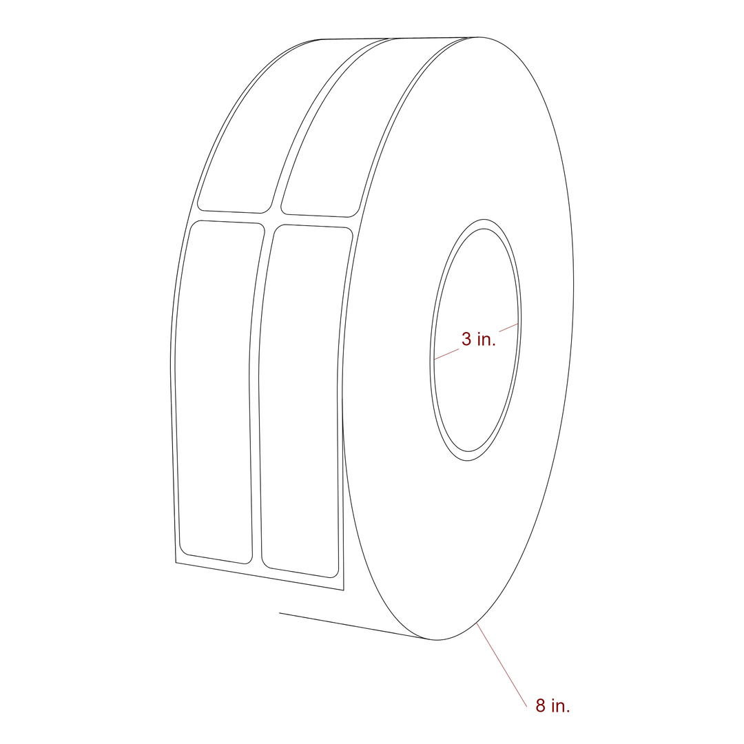 1 Inch x 4 Inch Rectangle Inkjet Label Roll - 3 Inch Core - 8 Inch Roll OD - 2Up - 3D Perspective