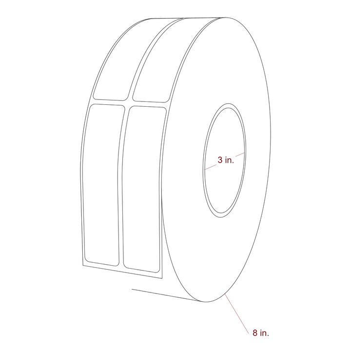 1 Inch x 4 Inch Rectangle Inkjet Label Roll - 3 Inch Core - 8 Inch Roll OD - 2Up - 3D Perspective