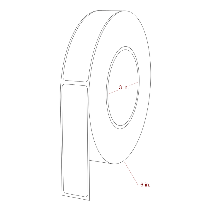 1 Inch x 4 Inch Rectangle Inkjet Label Roll - 3 Inch Core - 6 Inch Roll OD - 3D Perspective