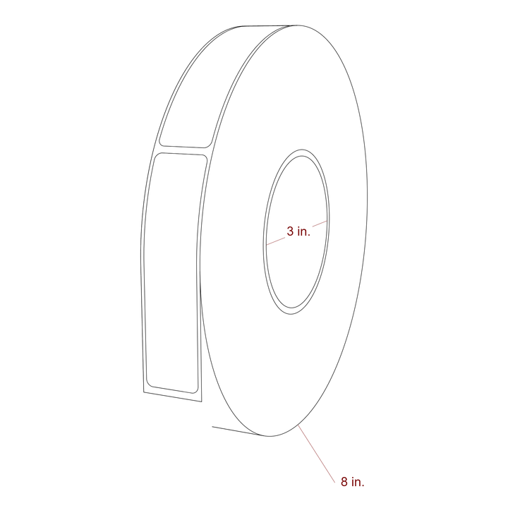 1 Inch x 4 Inch Rectangle Inkjet Label Roll - 3 Inch Core - 8 Inch Roll OD - 3D Perspective