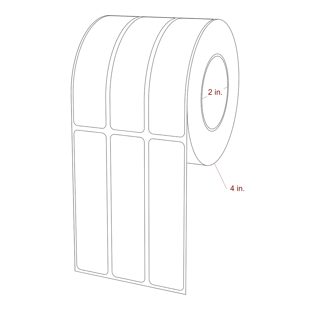 1 Inch x 4 Inch Rectangle Inkjet Label Roll - 2 Inch Core - 4 Inch Roll OD - 3Up - 3D Perspective