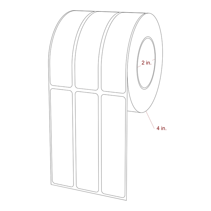 1 Inch x 4 Inch Rectangle Inkjet Label Roll - 2 Inch Core - 4 Inch Roll OD - 3Up - 3D Perspective