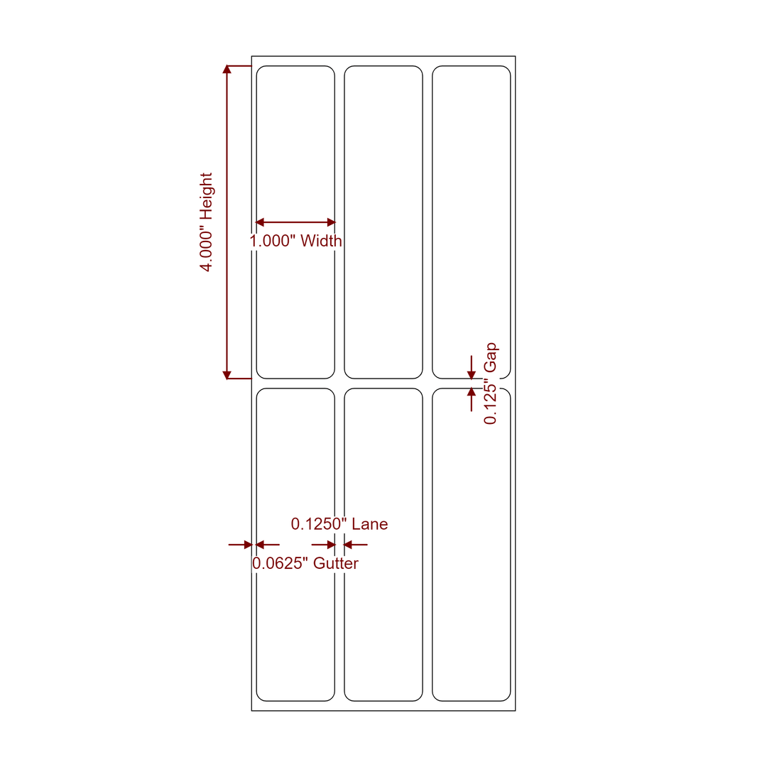1 Inch x 4 Inch Rectangle Inkjet Label Roll - 3Up - 2D Drawing