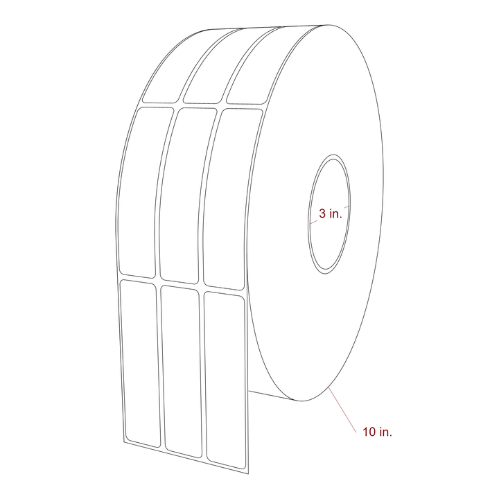 1 Inch x 4 Inch Rectangle Inkjet Label Roll - 3 Inch Core - 10 Inch Roll OD - 3Up - 3D Perspective