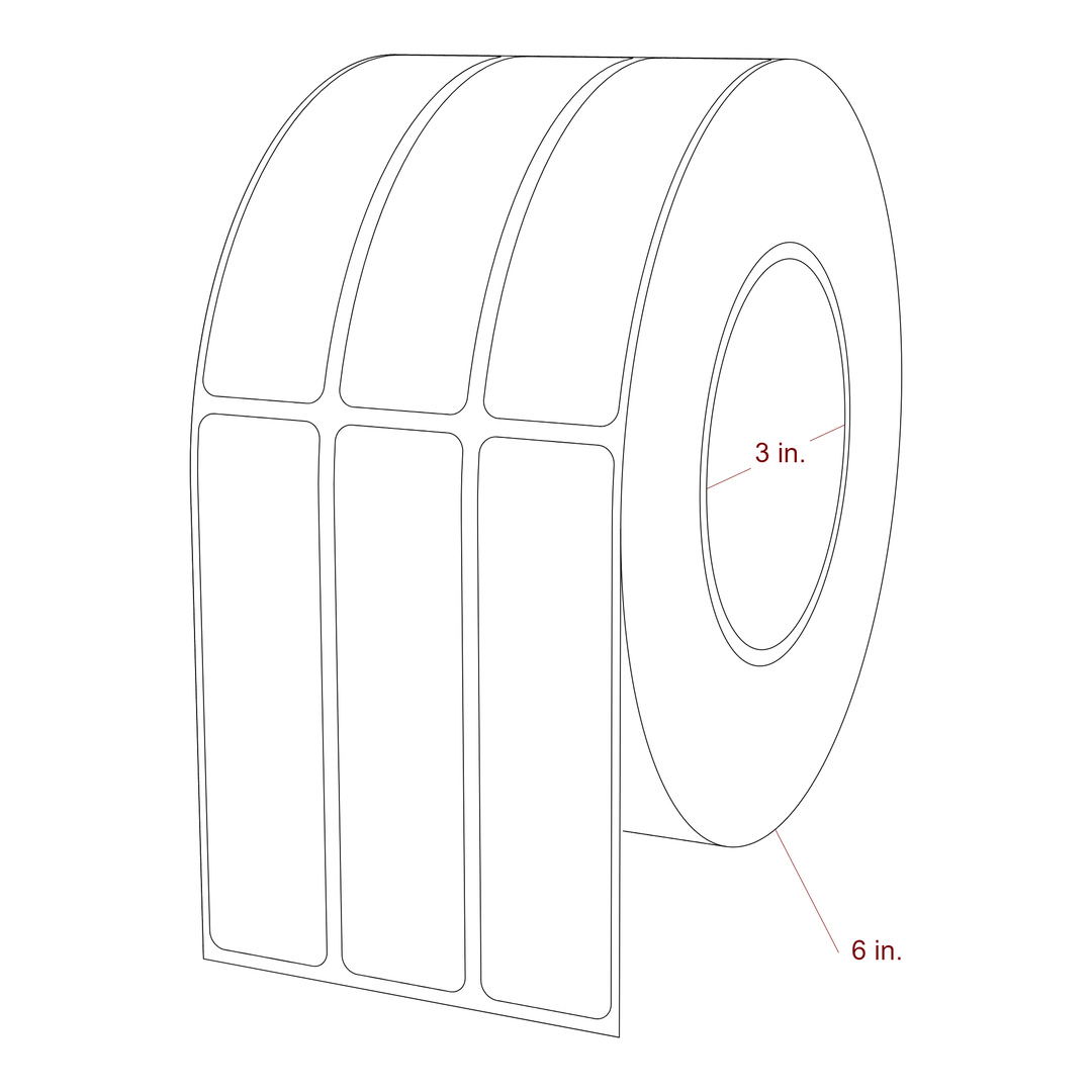 1 Inch x 4 Inch Rectangle Inkjet Label Roll - 3 Inch Core - 6 Inch Roll OD - 3Up - 3D Perspective