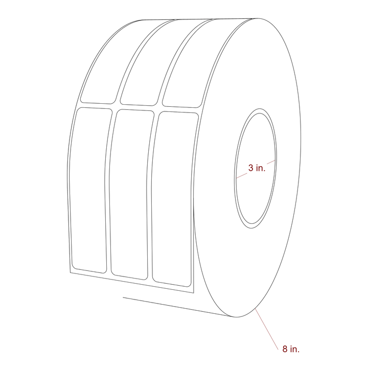 1 Inch x 4 Inch Rectangle Inkjet Label Roll - 3 Inch Core - 8 Inch Roll OD - 3Up - 3D Perspective