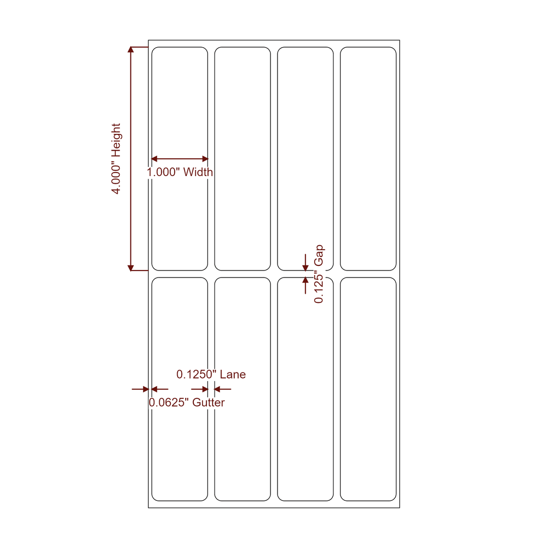1" x 4" Rectangle Roll for Epson ColorWorks & Primera Printers; 1" x 4" Rectangle Label Diagram