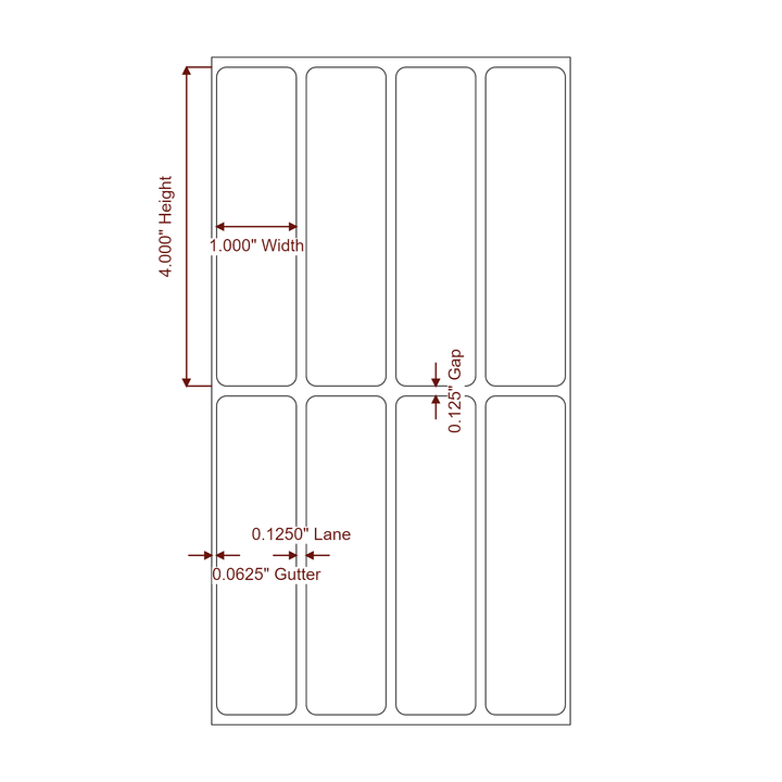 1" x 4" Rectangle Roll for Epson ColorWorks & Primera Printers; 1" x 4" Rectangle Label Diagram