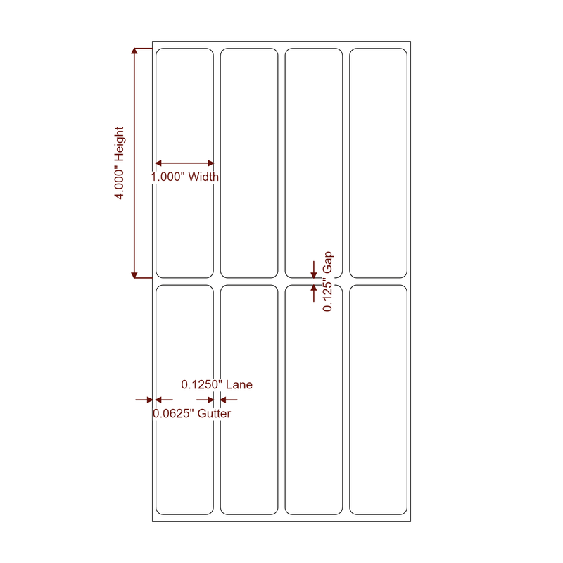 1" x 4" Inkjet Label Rolls | 4-Up | Fits Epson ColorWorks & Primera - Label Diagram