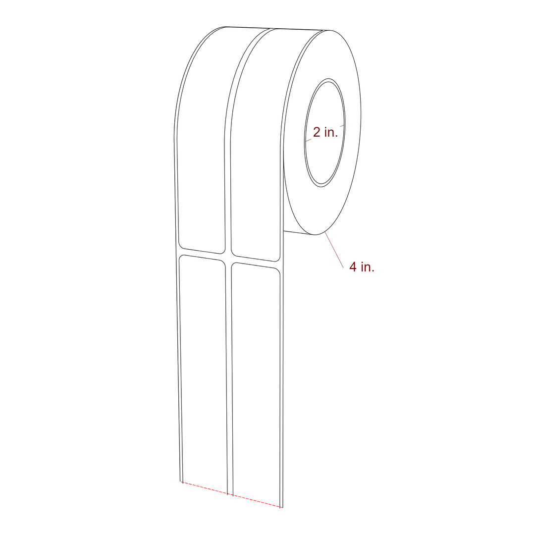 1 Inch x 5.25 Inch Rectangle Inkjet Label Roll - 2 Inch Core - 4 Inch Roll OD - 2Up - 3D Perspective