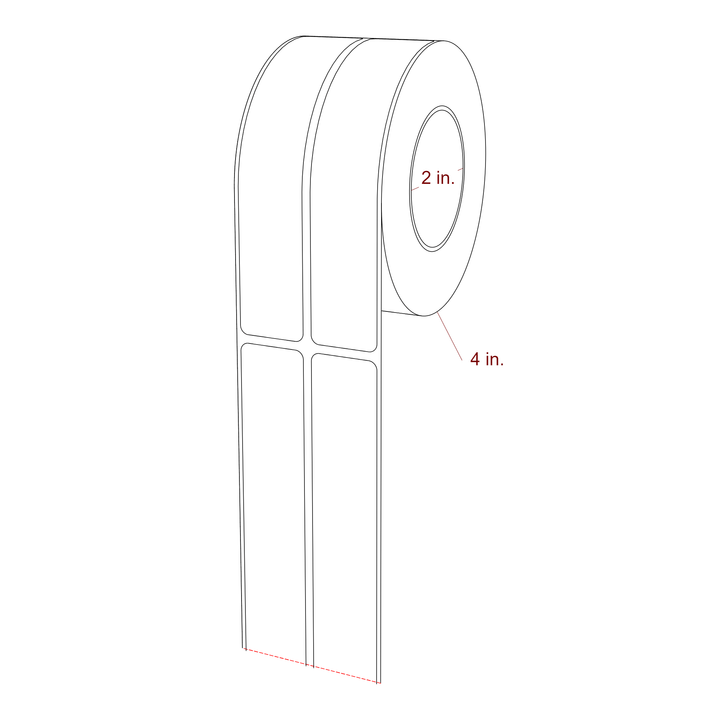 1 Inch x 5.25 Inch Rectangle Inkjet Label Roll - 2 Inch Core - 4 Inch Roll OD - 2Up - 3D Perspective
