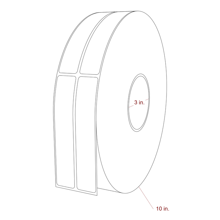1 Inch x 5.25 Inch Rectangle Inkjet Label Roll - 3 Inch Core - 10 Inch Roll OD - 2Up - 3D Perspective