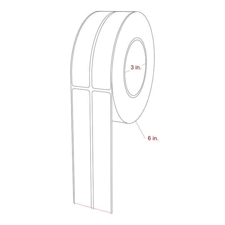 1 Inch x 5.25 Inch Rectangle Inkjet Label Roll - 3 Inch Core - 6 Inch Roll OD - 2Up - 3D Perspective