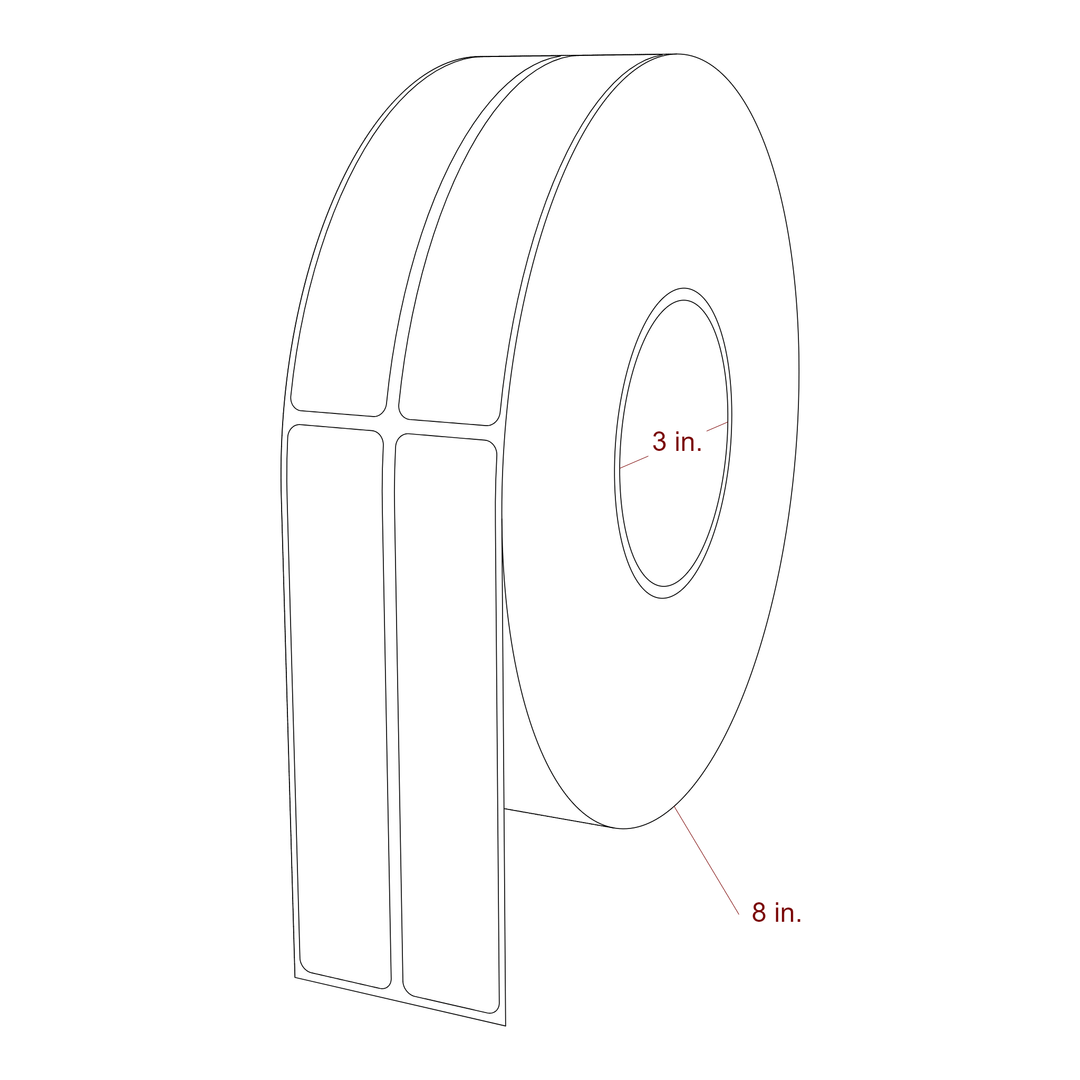 1 Inch x 5.25 Inch Rectangle Inkjet Label Roll - 3 Inch Core - 8 Inch Roll OD - 2Up - 3D Perspective