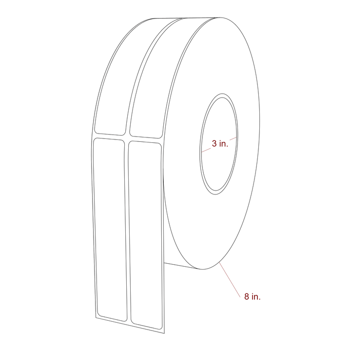 1 Inch x 5.25 Inch Rectangle Inkjet Label Roll - 3 Inch Core - 8 Inch Roll OD - 2Up - 3D Perspective