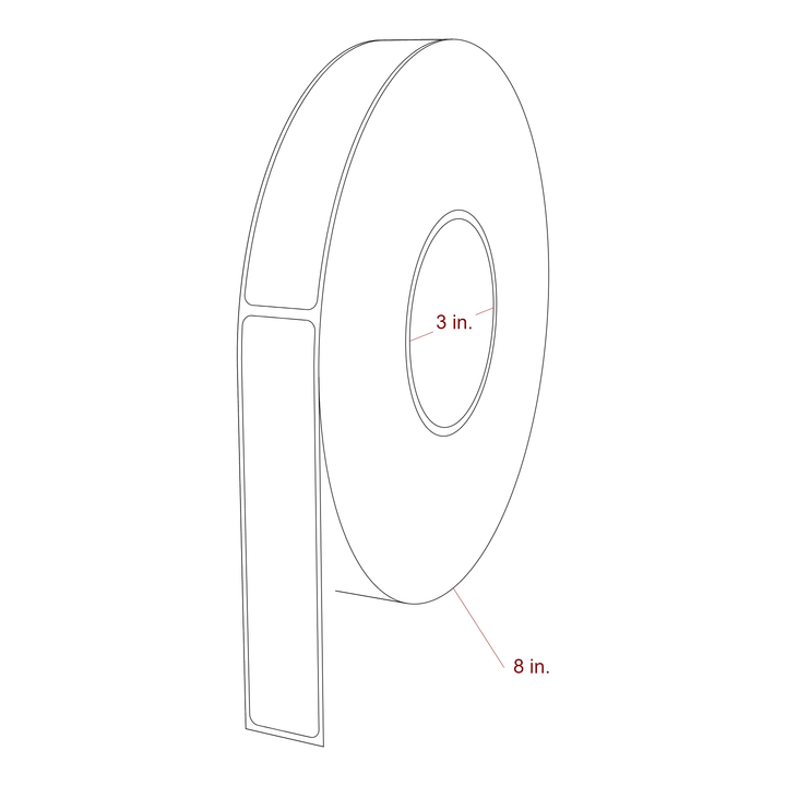 1 Inch x 5.25 Inch Rectangle Inkjet Label Roll - 3 Inch Core - 8 Inch Roll OD - 3D Perspective
