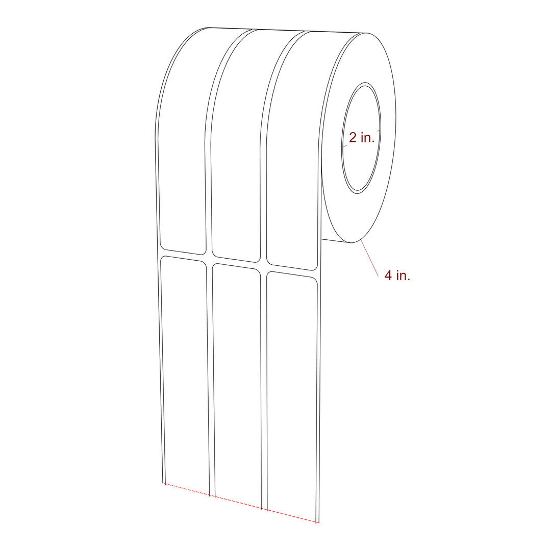 1 Inch x 5.25 Inch Rectangle Inkjet Label Roll - 2 Inch Core - 4 Inch Roll OD - 3Up - 3D Perspective