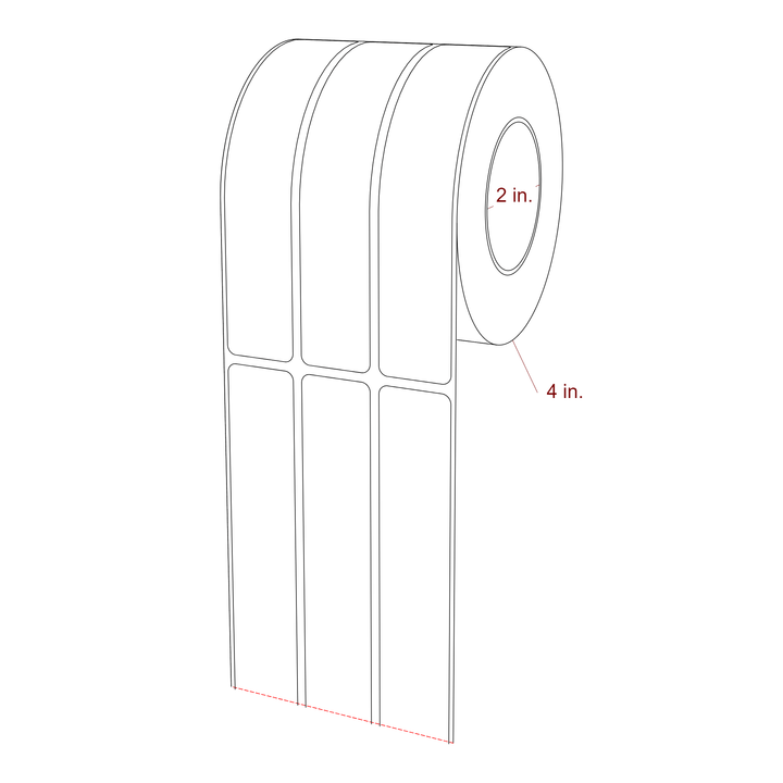 1 Inch x 5.25 Inch Rectangle Inkjet Label Roll - 2 Inch Core - 4 Inch Roll OD - 3Up - 3D Perspective
