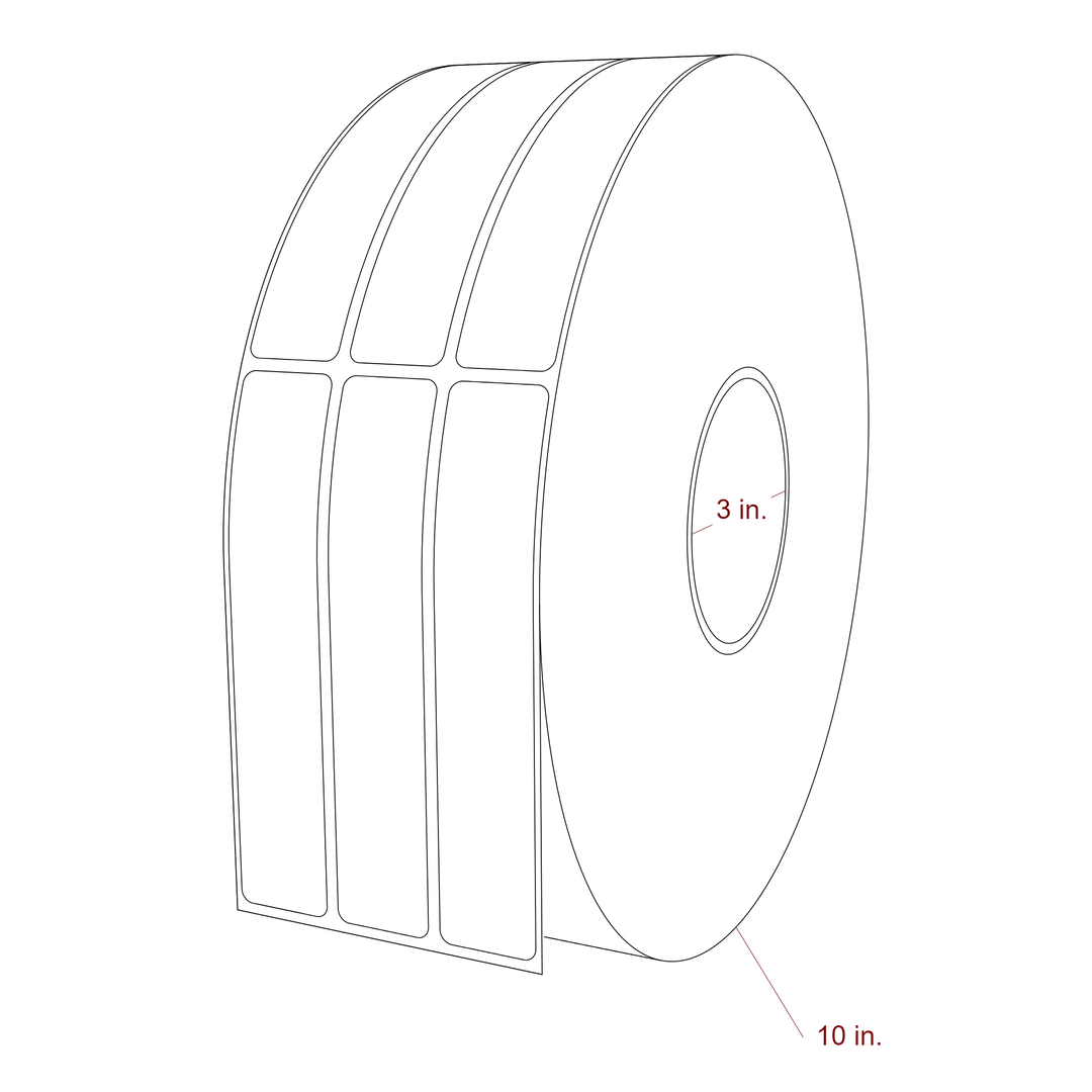 1 Inch x 5.25 Inch Rectangle Inkjet Label Roll - 3 Inch Core - 10 Inch Roll OD - 3Up - 3D Perspective