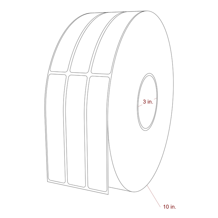 1 Inch x 5.25 Inch Rectangle Inkjet Label Roll - 3 Inch Core - 10 Inch Roll OD - 3Up - 3D Perspective