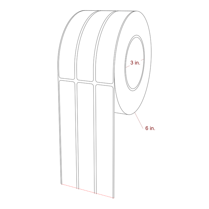 1 Inch x 5.25 Inch Rectangle Inkjet Label Roll - 3 Inch Core - 6 Inch Roll OD - 3Up - 3D Perspective
