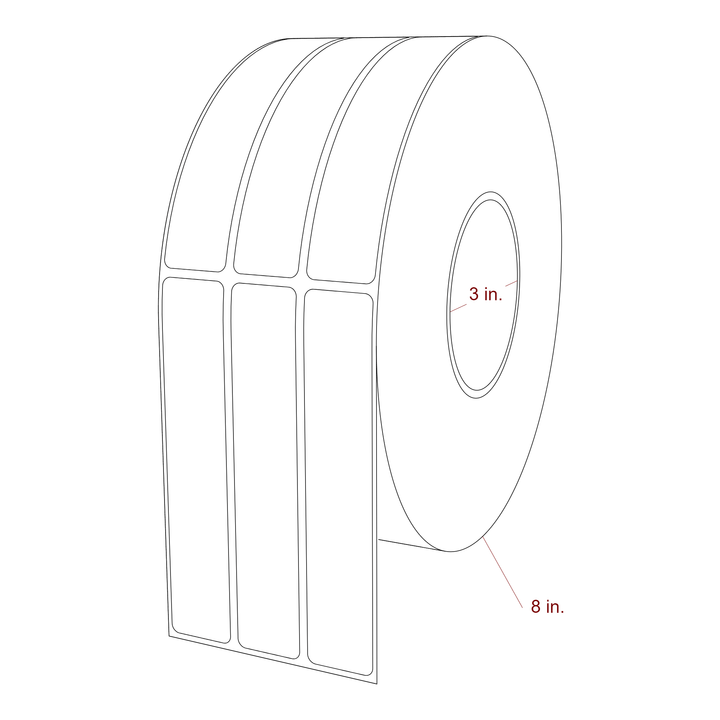 1 Inch x 5.25 Inch Rectangle Inkjet Label Roll - 3 Inch Core - 8 Inch Roll OD - 3Up - 3D Perspective
