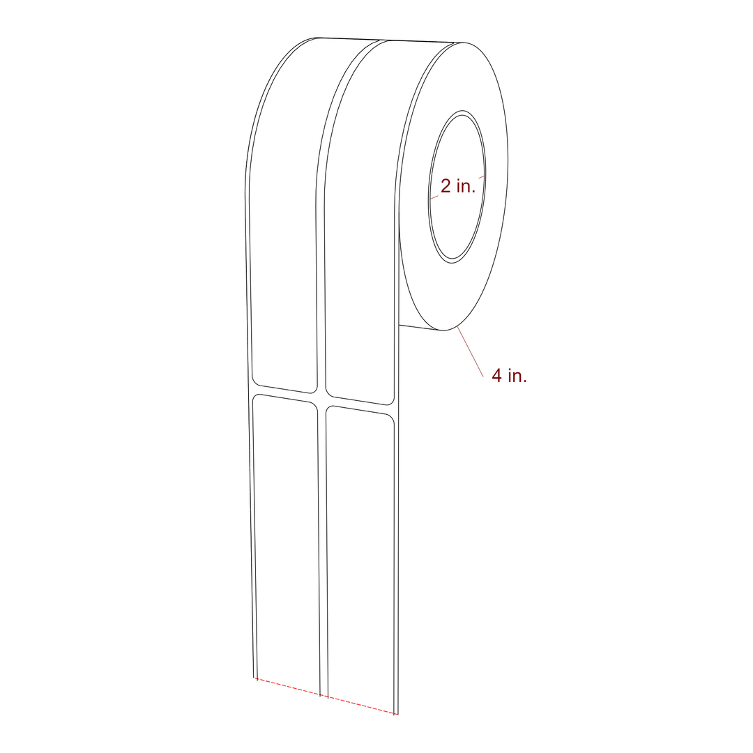 1 Inch x 5.75 Inch Rectangle Inkjet Label Roll - 2 Inch Core - 4 Inch Roll OD - 2Up - 3D Perspective