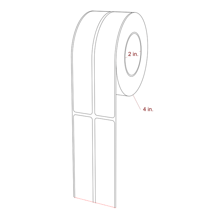 1 Inch x 5.75 Inch Rectangle Inkjet Label Roll - 2 Inch Core - 4 Inch Roll OD - 2Up - 3D Perspective