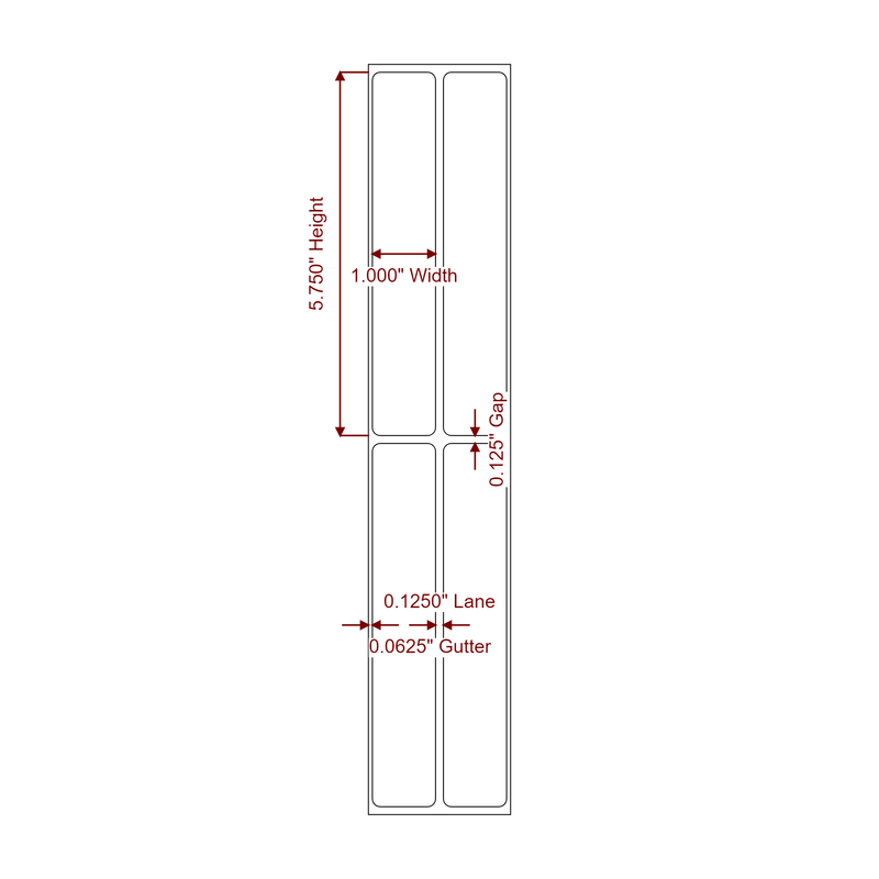 1" x 5.75" Inkjet Label Rolls | 2-Up | Fits Epson ColorWorks & Primera - Label Diagram