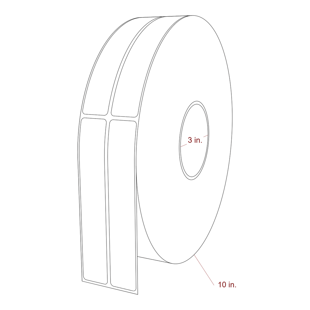 1 Inch x 5.75 Inch Rectangle Inkjet Label Roll - 3 Inch Core - 10 Inch Roll OD - 2Up - 3D Perspective