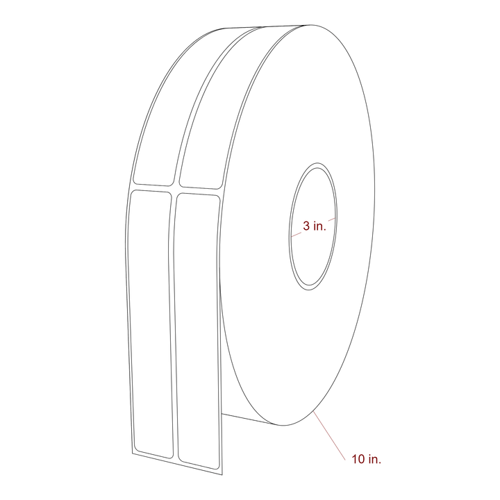 1 Inch x 5.75 Inch Rectangle Inkjet Label Roll - 3 Inch Core - 10 Inch Roll OD - 2Up - 3D Perspective