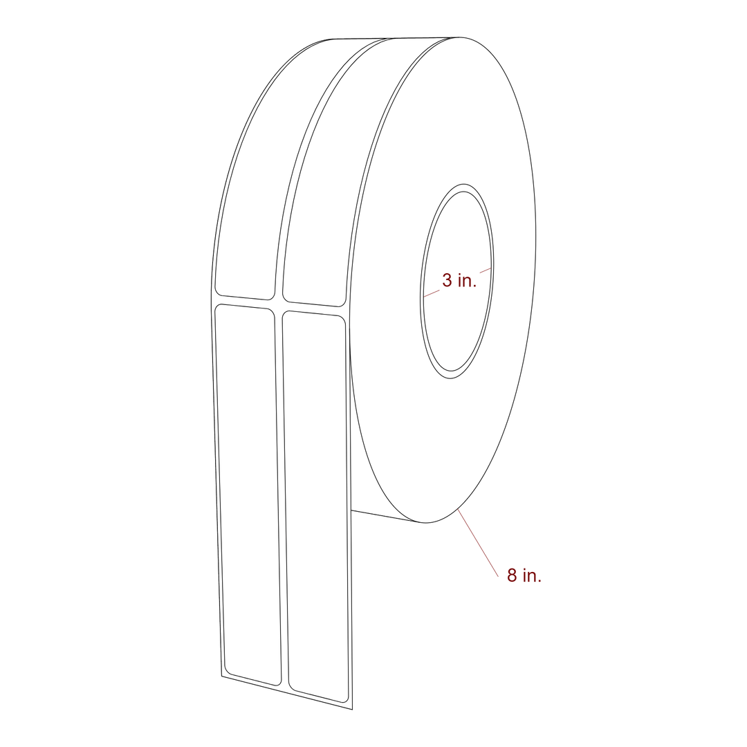 1 Inch x 5.75 Inch Rectangle Inkjet Label Roll - 3 Inch Core - 8 Inch Roll OD - 2Up - 3D Perspective