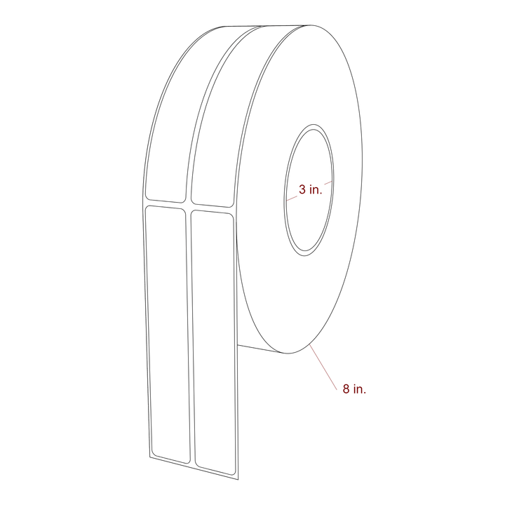 1 Inch x 5.75 Inch Rectangle Inkjet Label Roll - 3 Inch Core - 8 Inch Roll OD - 2Up - 3D Perspective