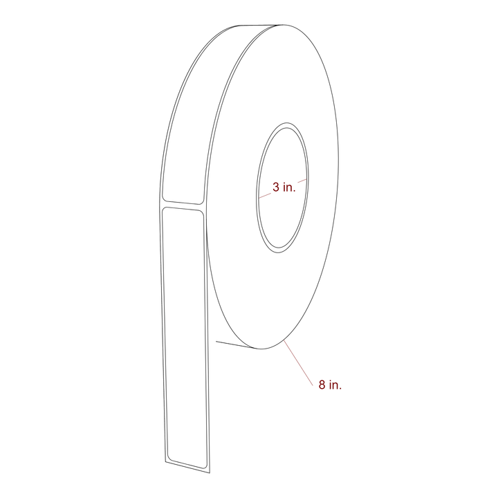 1 Inch x 5.75 Inch Rectangle Inkjet Label Roll - 3 Inch Core - 8 Inch Roll OD - 3D Perspective